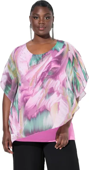Ulla Popken Womenswear Plus Size Curvy Layered Chiffon Floral Print Blouse 837911