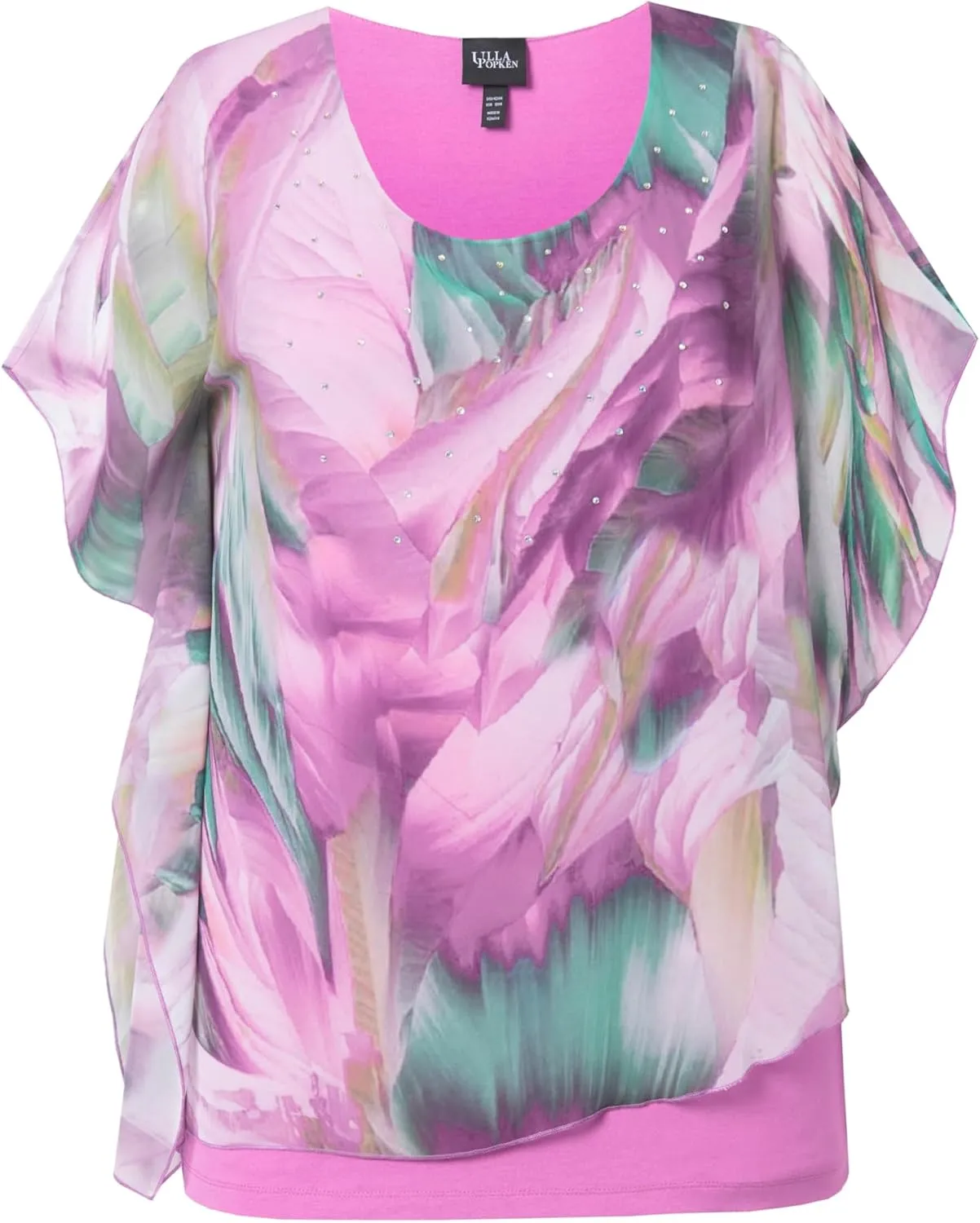 Ulla Popken Womenswear Plus Size Curvy Layered Chiffon Floral Print Blouse 837911