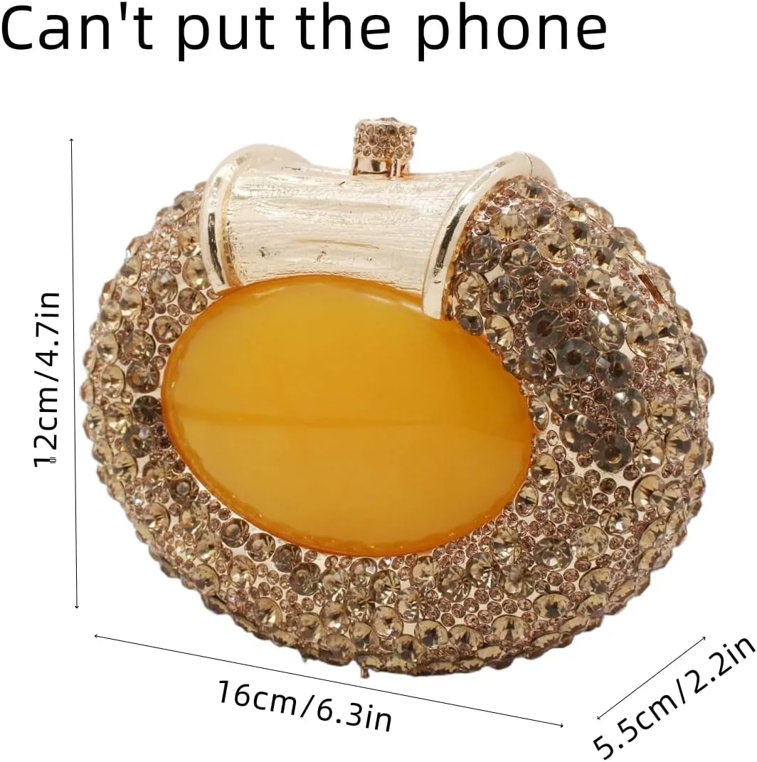 UMREN Women Crystal Oval Shell Evening Purse Bags Luxury Rhinestone Clutch Unique Gems Handbag Bridal Wedding Shoulder Bag