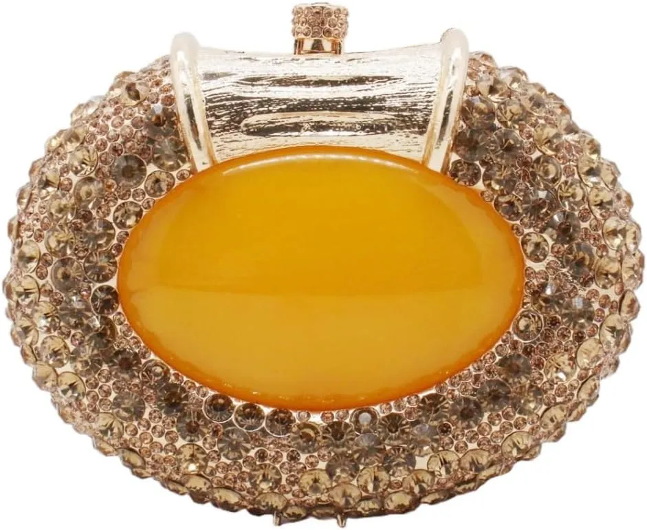 UMREN Women Crystal Oval Shell Evening Purse Bags Luxury Rhinestone Clutch Unique Gems Handbag Bridal Wedding Shoulder Bag