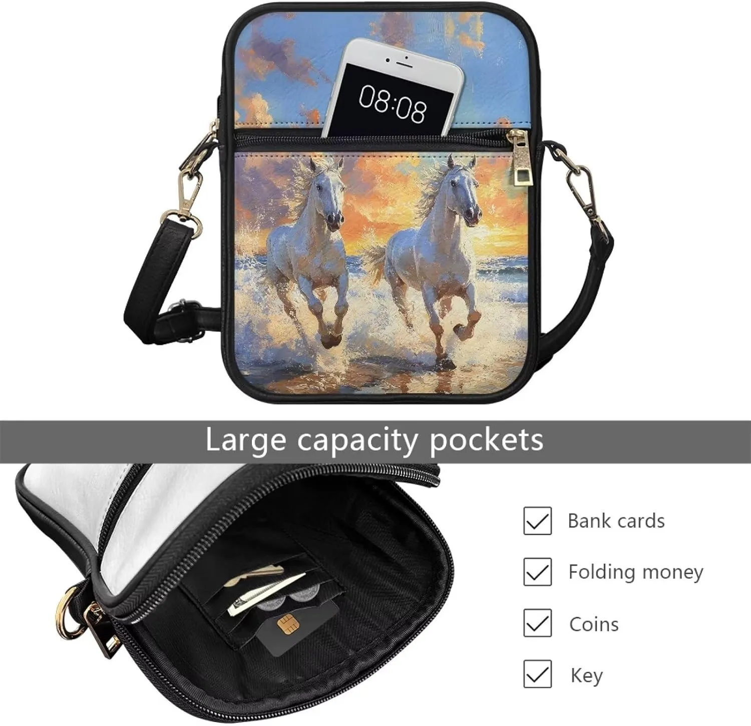 Unisex Leather Purse, Handbag Portable Crossbody Bag with Inside Card Slots Fashion Prints for Easter & Daily Uses