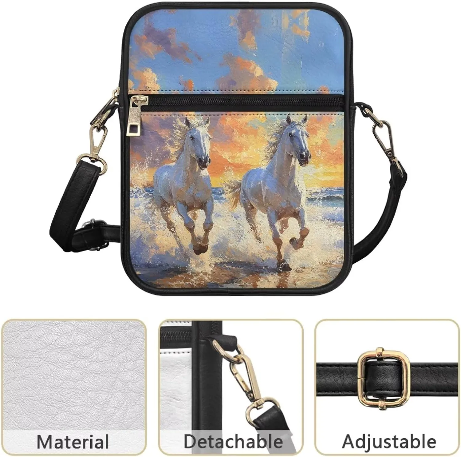 Unisex Leather Purse, Handbag Portable Crossbody Bag with Inside Card Slots Fashion Prints for Easter & Daily Uses
