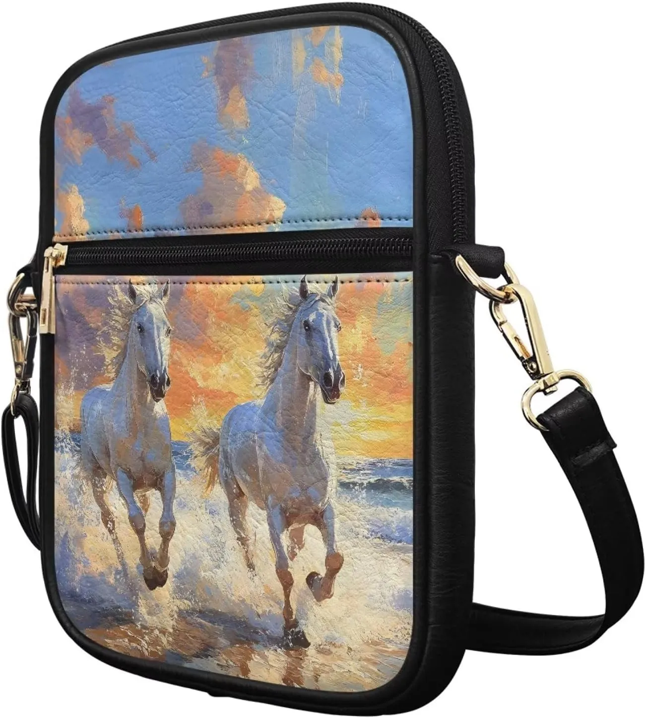 Unisex Leather Purse, Handbag Portable Crossbody Bag with Inside Card Slots Fashion Prints for Easter & Daily Uses