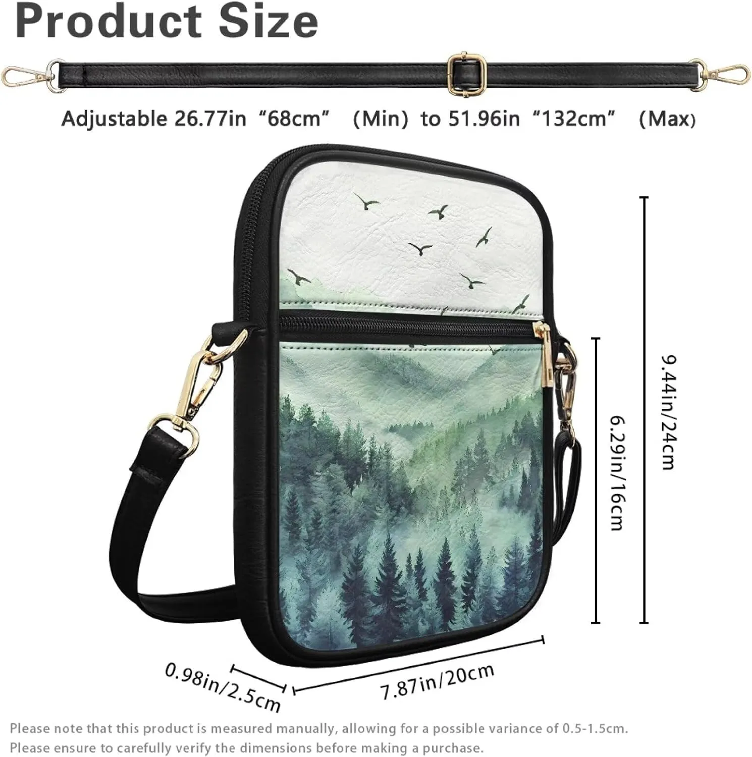 Unisex Leather Purses, Fashion Crossbody Bags Vintage Travel Shoulder Bag with Inside Card Slot for Music Festival