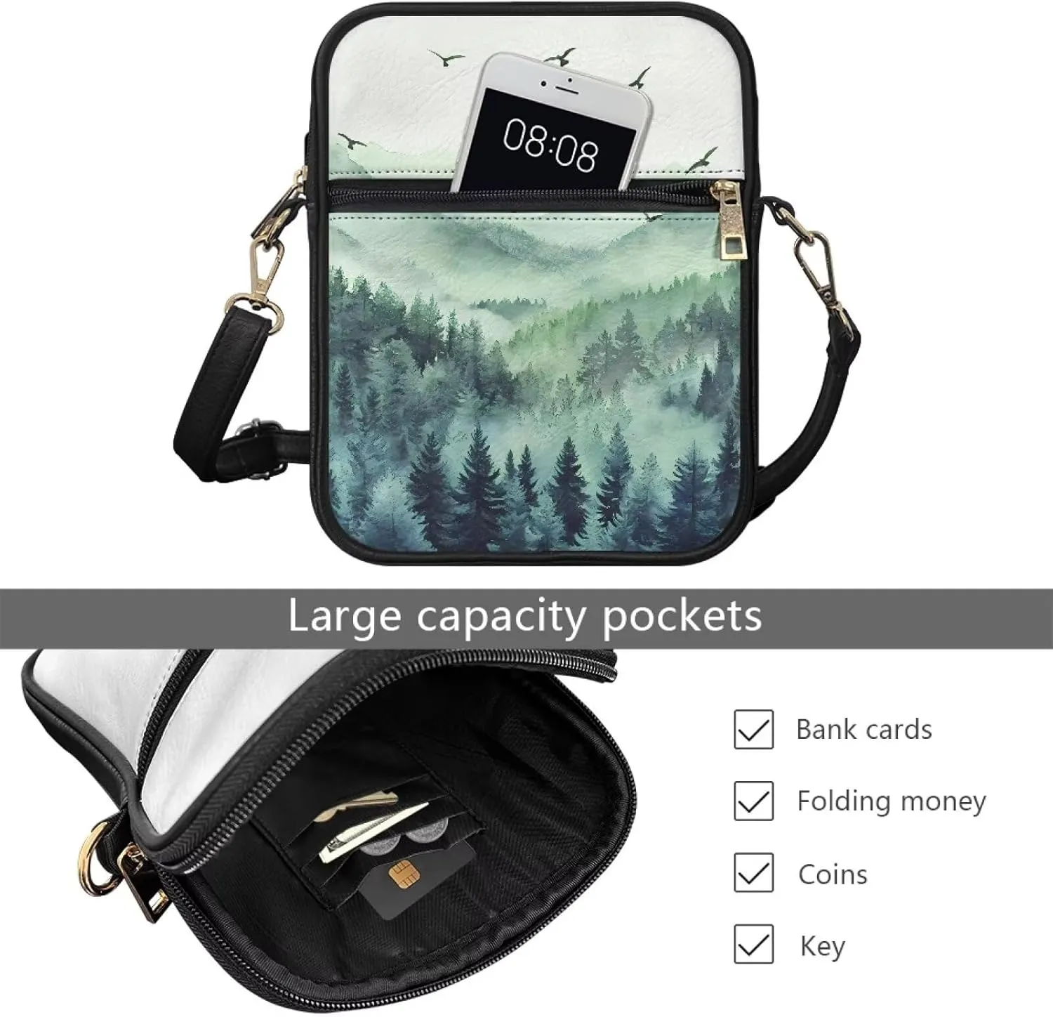 Unisex Leather Purses, Fashion Crossbody Bags Vintage Travel Shoulder Bag with Inside Card Slot for Music Festival