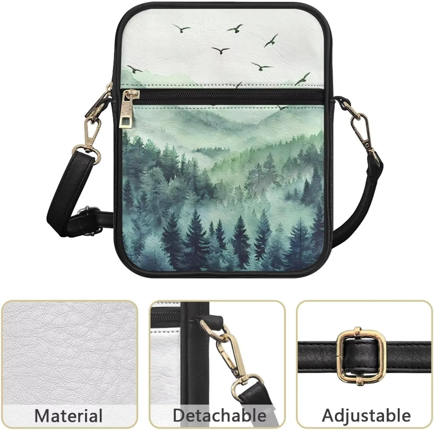 Unisex Leather Purses, Fashion Crossbody Bags Vintage Travel Shoulder Bag with Inside Card Slot for Music Festival