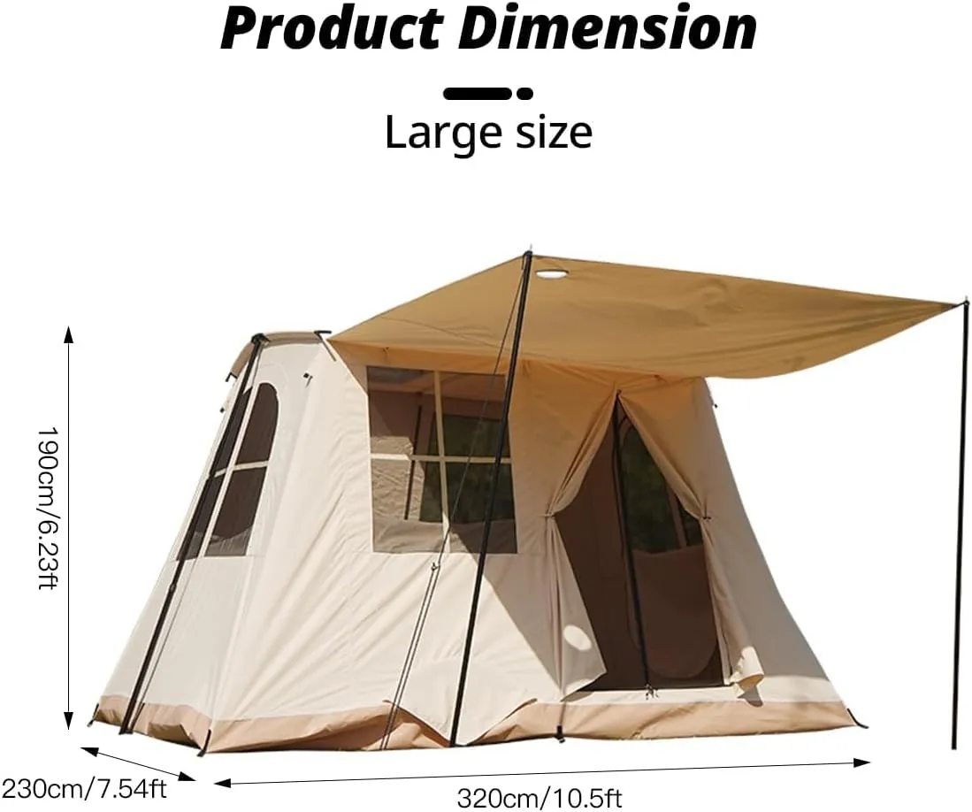 UNISTRENGH Waterproof 4 Season Cabin Tent Outdoor Family Camping Retro Spring Tent Large Rainproof Sunshade Shelters Tent with Roof Skylight, Canopy & Extra Wide Mesh Doors