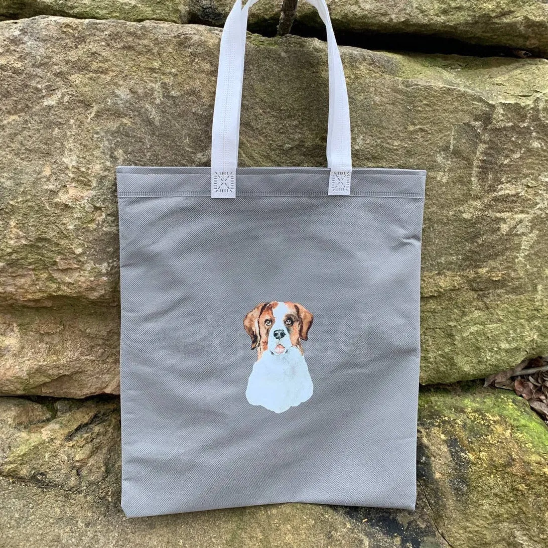 Upcycled Hand Printed Handmade St Bernard Puppy Dog Tote Bag