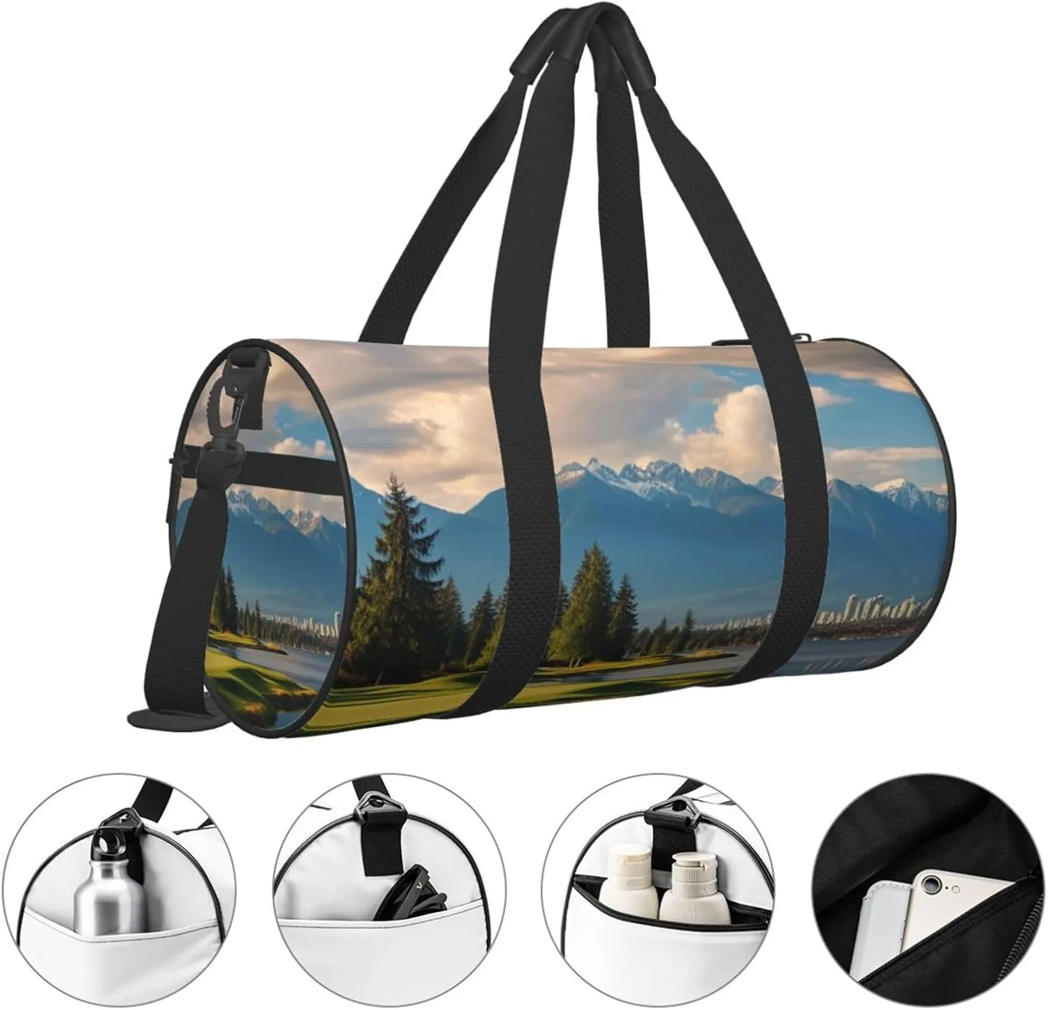 Vancouver Golf Course Printed Travel Bag,Round Personal Item Storage bag,Foldie Duffel Bag for Traveling Vacation,Fitness,Sports