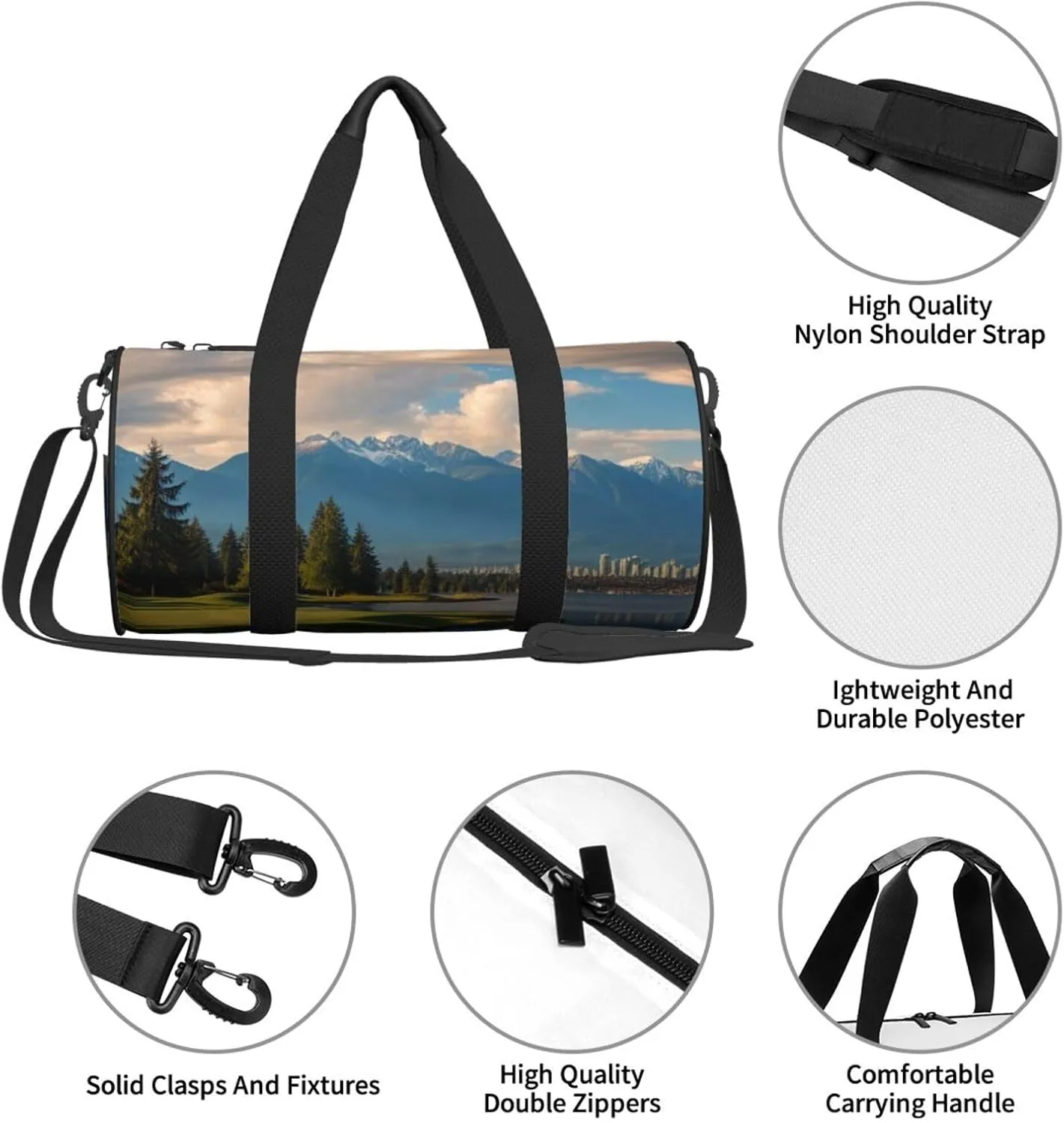 Vancouver Golf Course Printed Travel Bag,Round Personal Item Storage bag,Foldie Duffel Bag for Traveling Vacation,Fitness,Sports