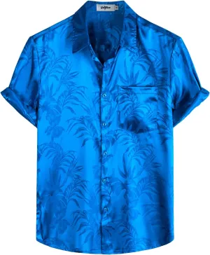 VATPAVE Mens Summer Jacquard Regular Fit Shirts Casual Button Down Short Sleeve Beach Tops with Pocket
