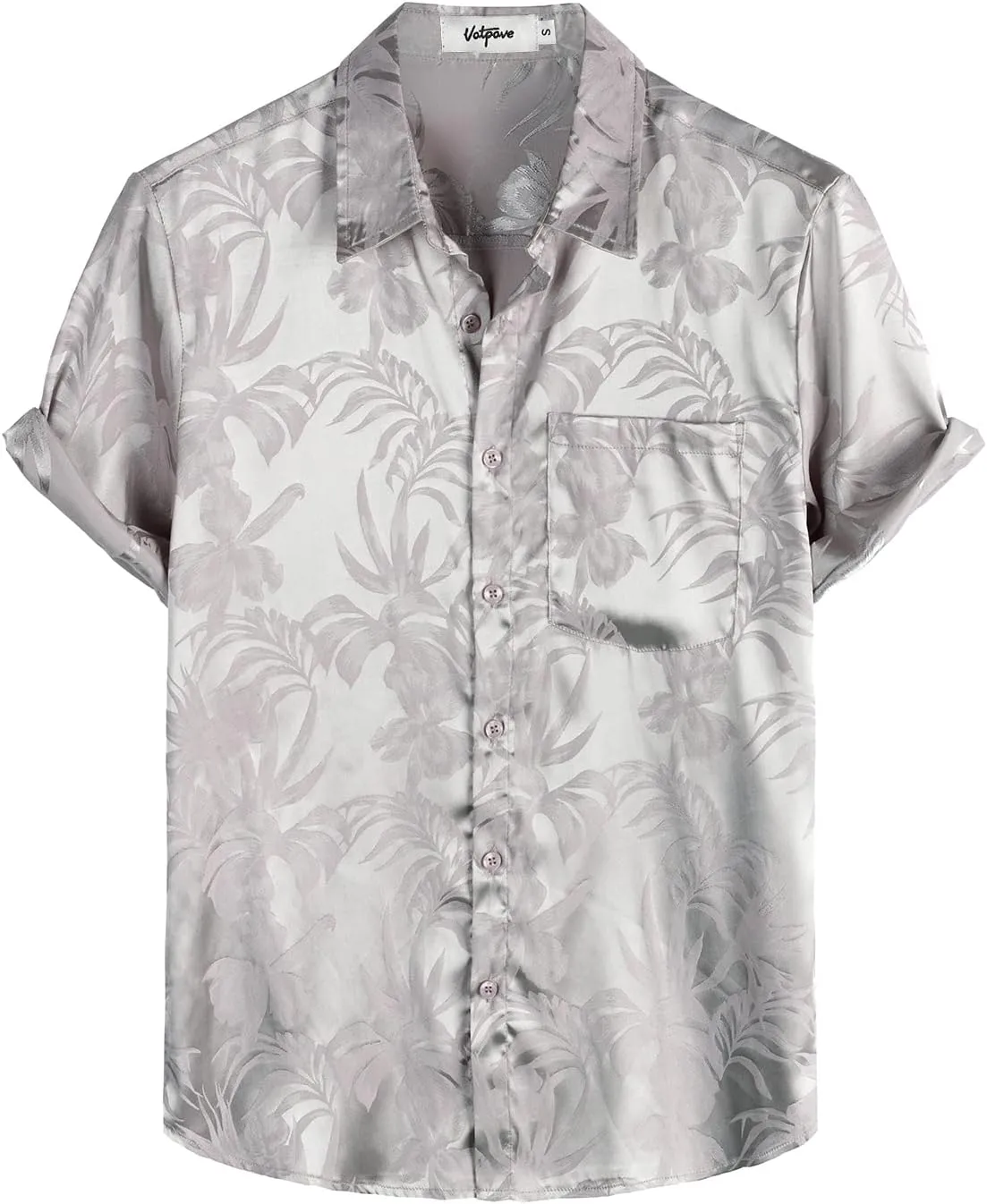 VATPAVE Mens Summer Jacquard Regular Fit Shirts Casual Button Down Short Sleeve Beach Tops with Pocket