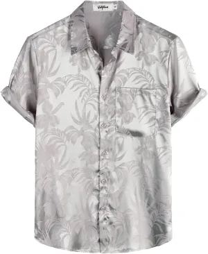 VATPAVE Mens Summer Jacquard Regular Fit Shirts Casual Button Down Short Sleeve Beach Tops with Pocket