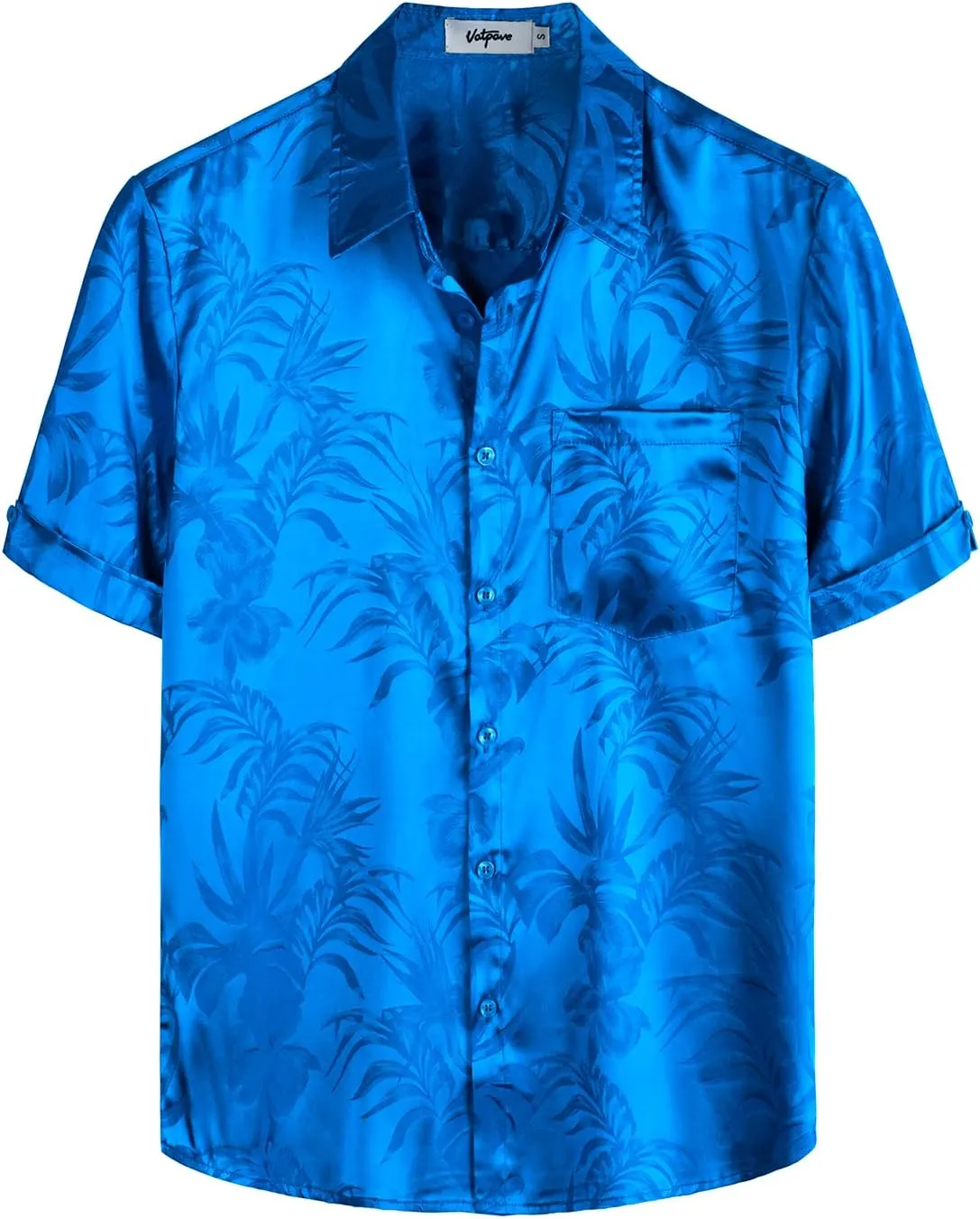 VATPAVE Mens Summer Jacquard Regular Fit Shirts Casual Button Down Short Sleeve Beach Tops with Pocket