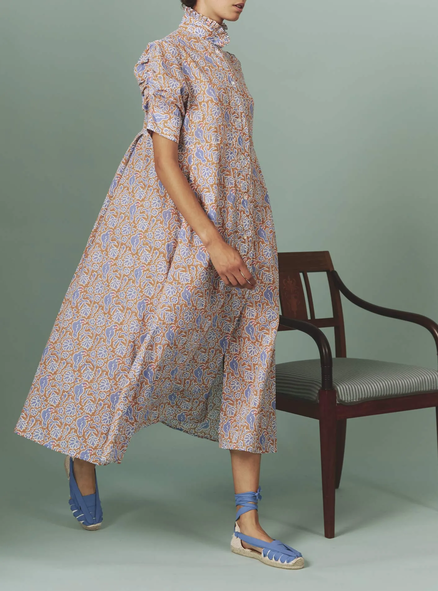 Venetia Dress - Parrot Print - Arancio / Lavender