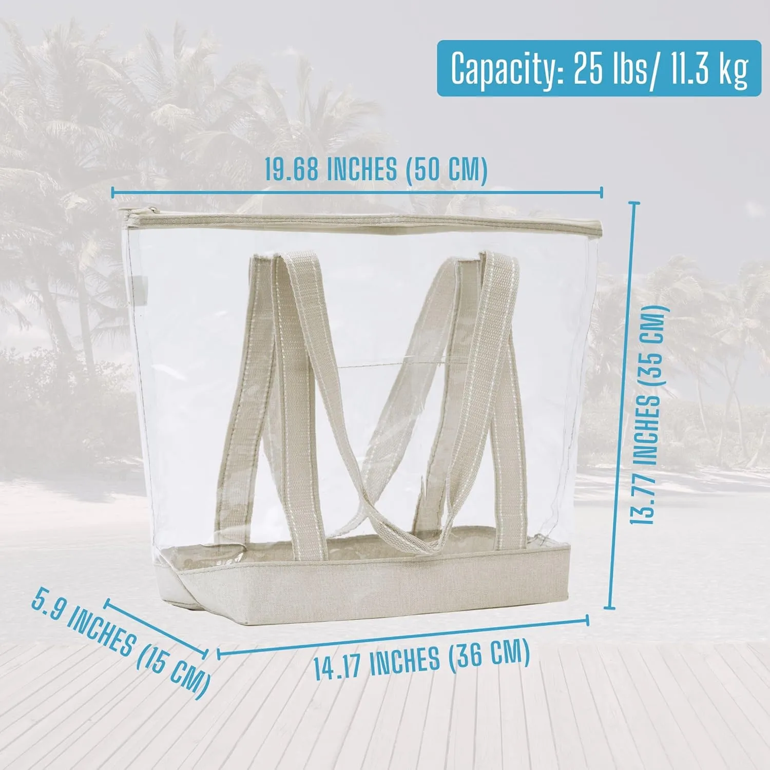 VENO 2 Pack Clear Beach Bag, Large Transparent Large Tote Bags for Women Swim Pool Gym Summer Vacation Essentials - Beige