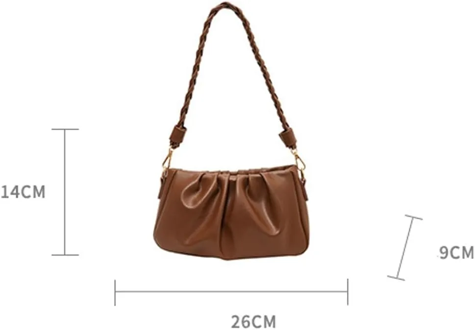 Versatile Pleated Shoulder Bags for Women Small Underarm Bag with Removable Strap Soft Vegan Leather Cross Body Bags