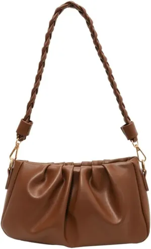 Versatile Pleated Shoulder Bags for Women Small Underarm Bag with Removable Strap Soft Vegan Leather Cross Body Bags