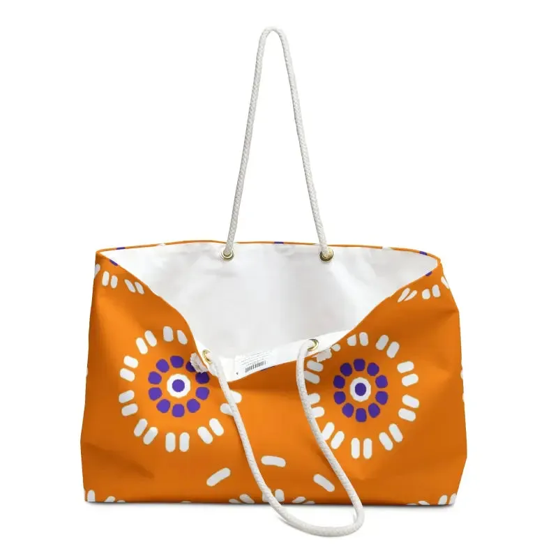 Vibrant Orange Floral Oversized Polyester Weekender Bag