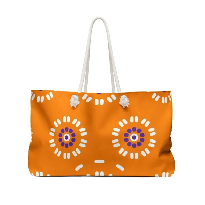 Vibrant Orange Floral Oversized Polyester Weekender Bag