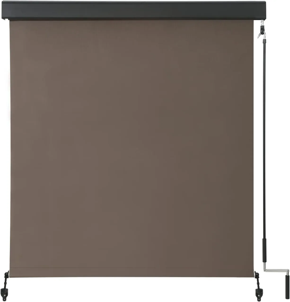 VICLLAX Premium Outdoor Roller Shade Solar Fabric Exterior Roller Shade Crank Operated with Aluminum Protective Valance(7' W X 8' L), Mocha