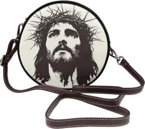 Vintage Jesus Wearing A Thorn Of Crowns Women Round Crossbody Bags Leather Sling Bag Purse