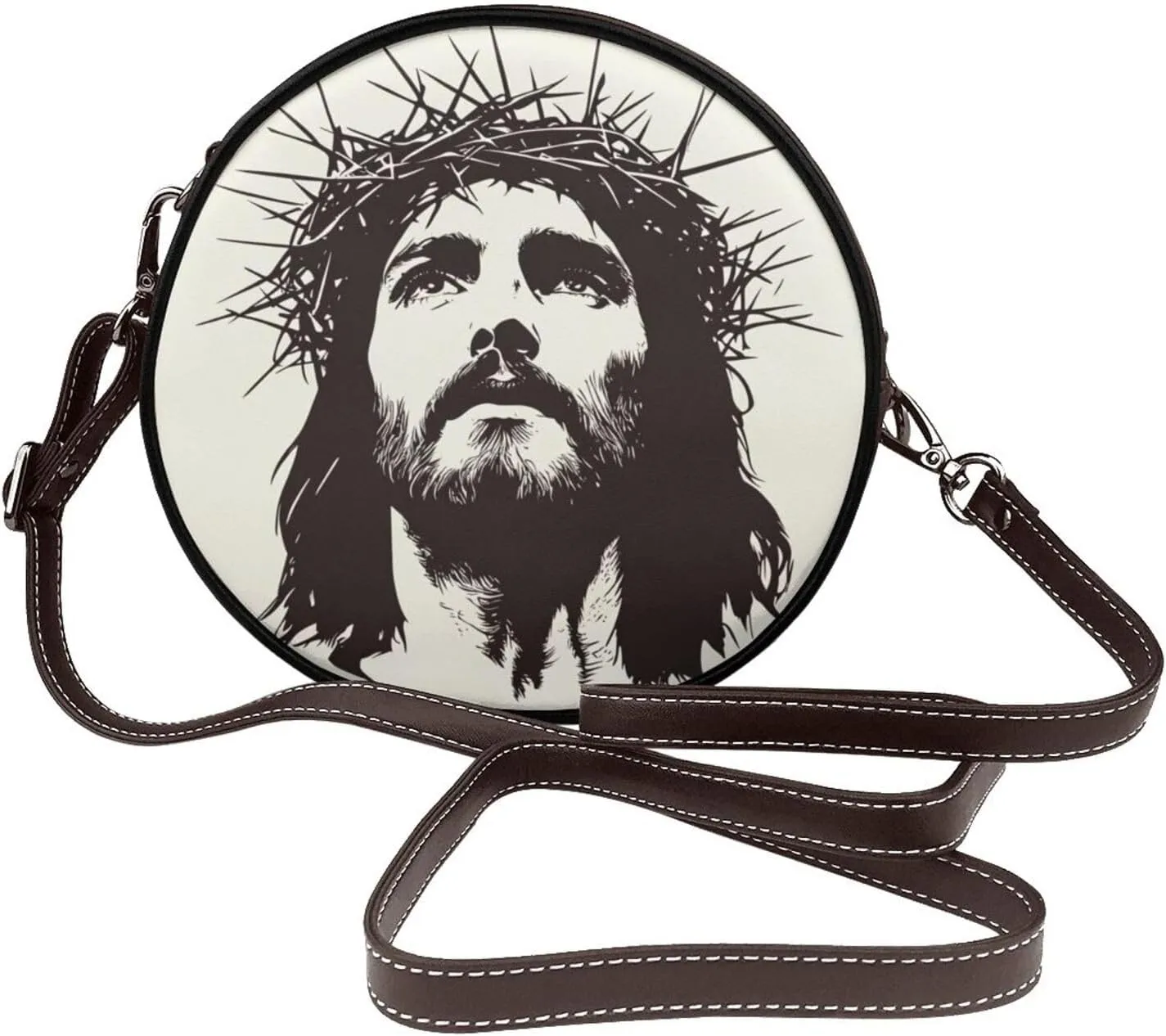 Vintage Jesus Wearing A Thorn Of Crowns Women Round Crossbody Bags Leather Sling Bag Purse