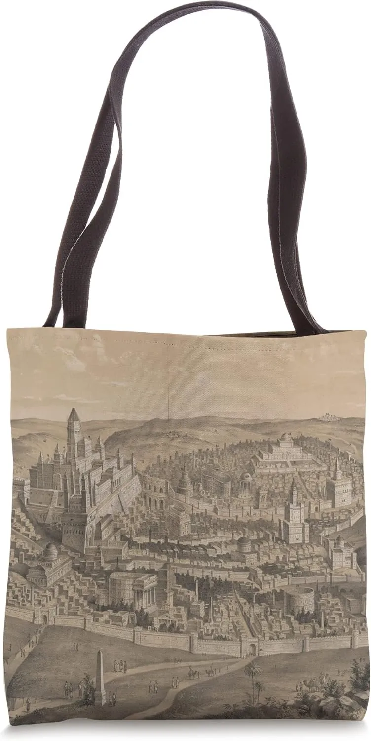 Vintage Pictorial Map of Ancient Jerusalem (1887) Tote Bag