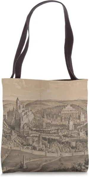 Vintage Pictorial Map of Ancient Jerusalem (1887) Tote Bag