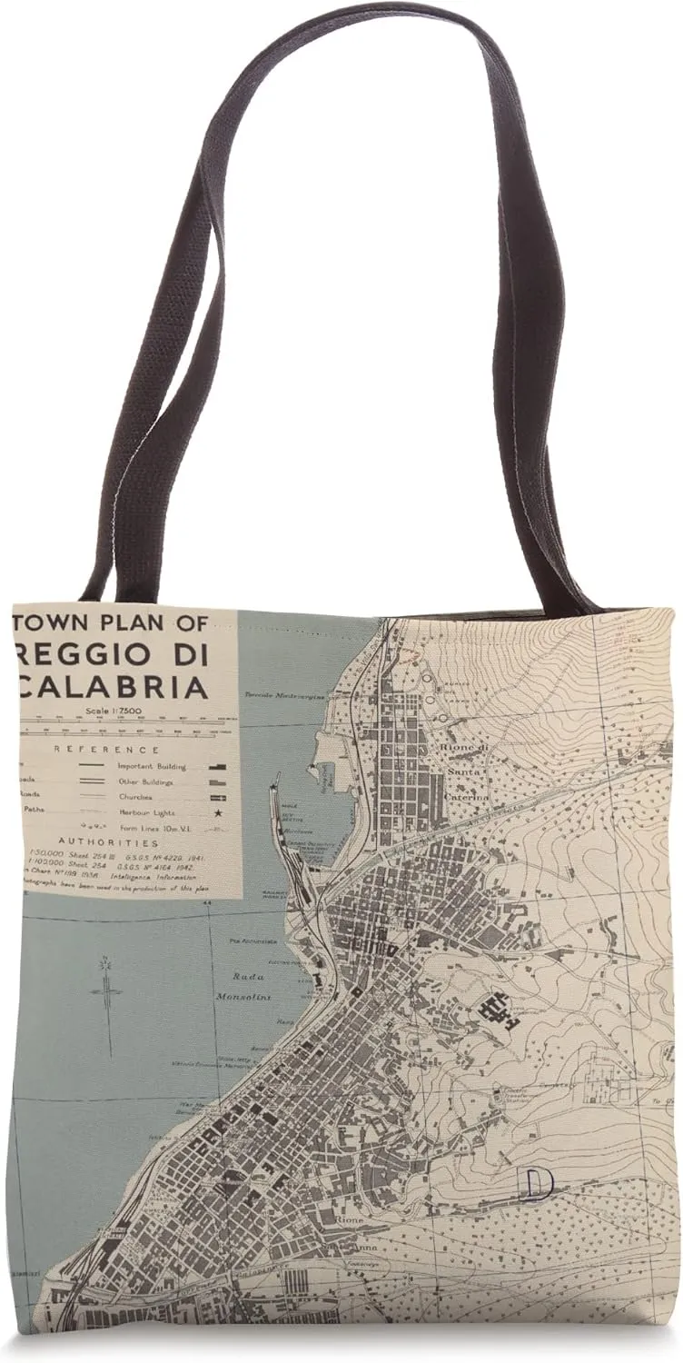 Vintage Reggio Calabria Italy Map (1943) Tote Bag