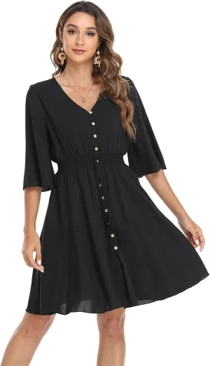 VintageClothing Women's Floral Sundresses Flowy Boho Summer Casual Beach Dress Button Up Midi Party Dress