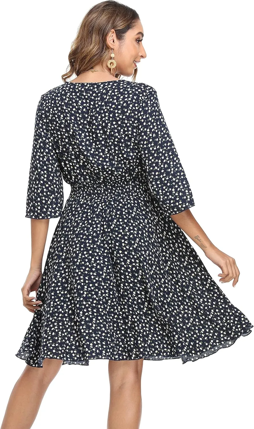 VintageClothing Women's Floral Sundresses Flowy Boho Summer Casual Beach Dress Button Up Midi Party Dress