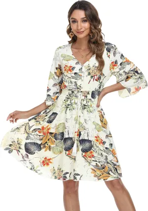 VintageClothing Women's Floral Sundresses Flowy Boho Summer Casual Beach Dress Button Up Midi Party Dress