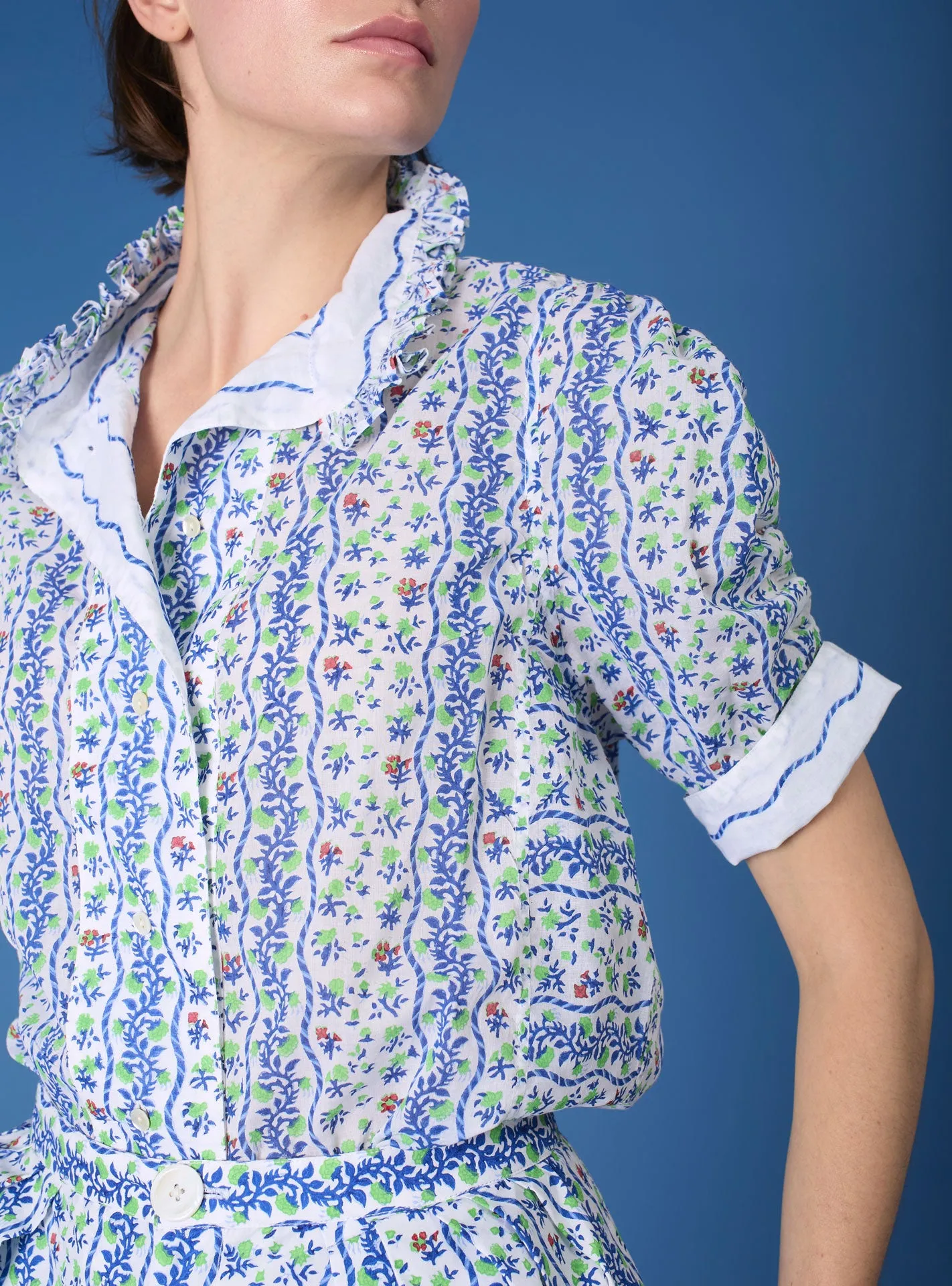 Vita Blouse - Liselund Print - Green / Cobalt