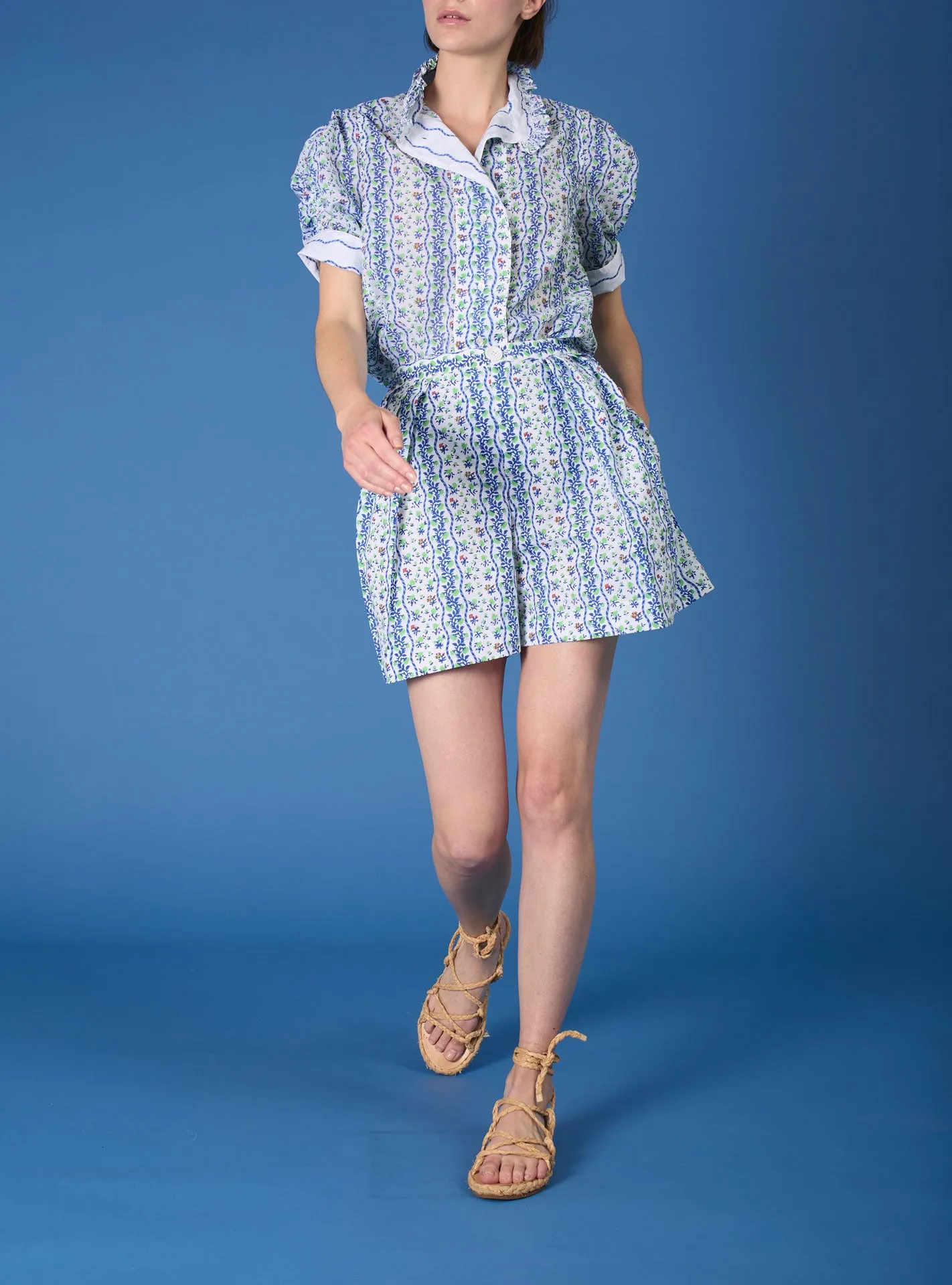 Vita Blouse - Liselund Print - Green / Cobalt