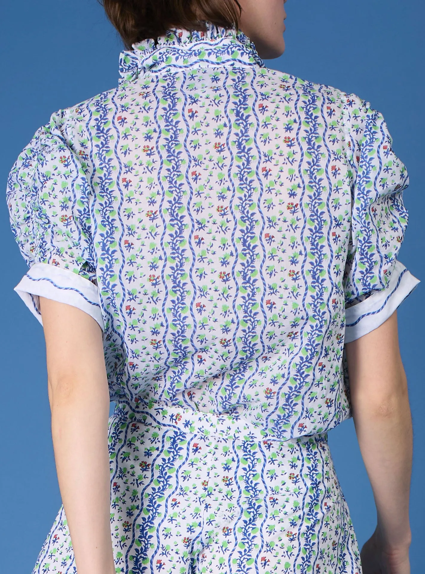 Vita Blouse - Liselund Print - Green / Cobalt