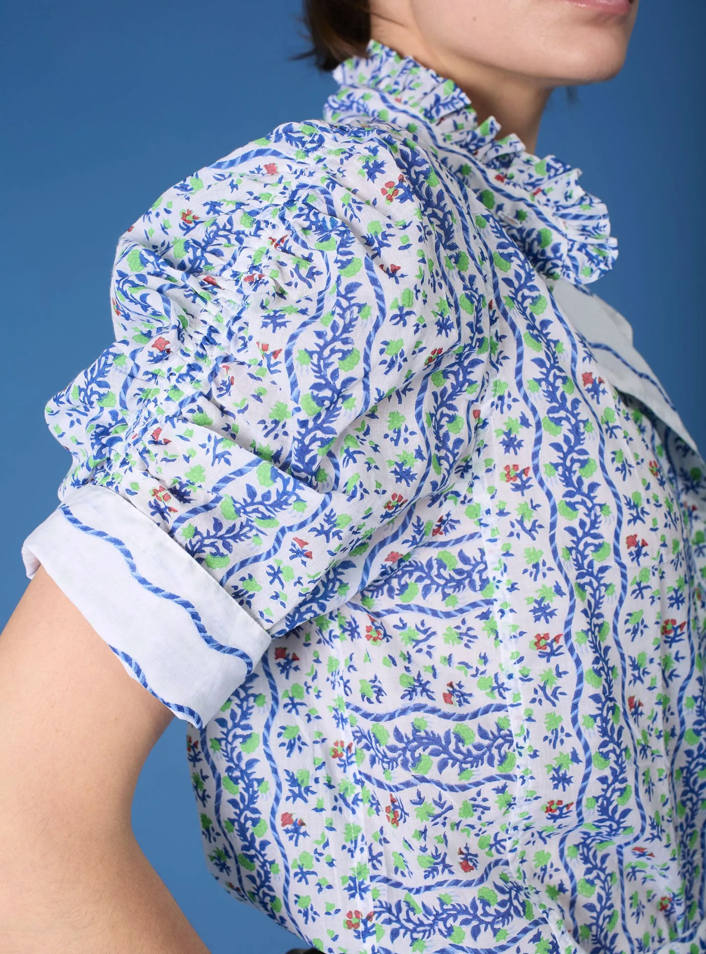 Vita Blouse - Liselund Print - Green / Cobalt