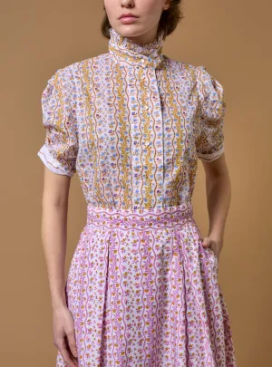 Vita Blouse - Liselund Print - Mustard / Bluebell