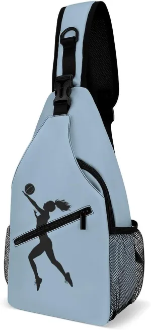 Volleyball Girl Silhouette Spike Attack Sling Backpack Crossbody Chest Bag Print Shoulder Bag Travel Daypack for Sports Running Hiking