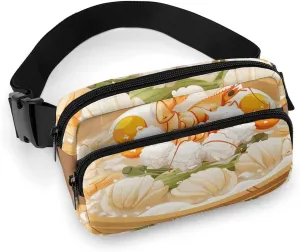 Waist Bag Crossbody Bag with Multiple Pockets Travel Wooden Bowl Dumplings Printed Chest Bag Fanny Pack