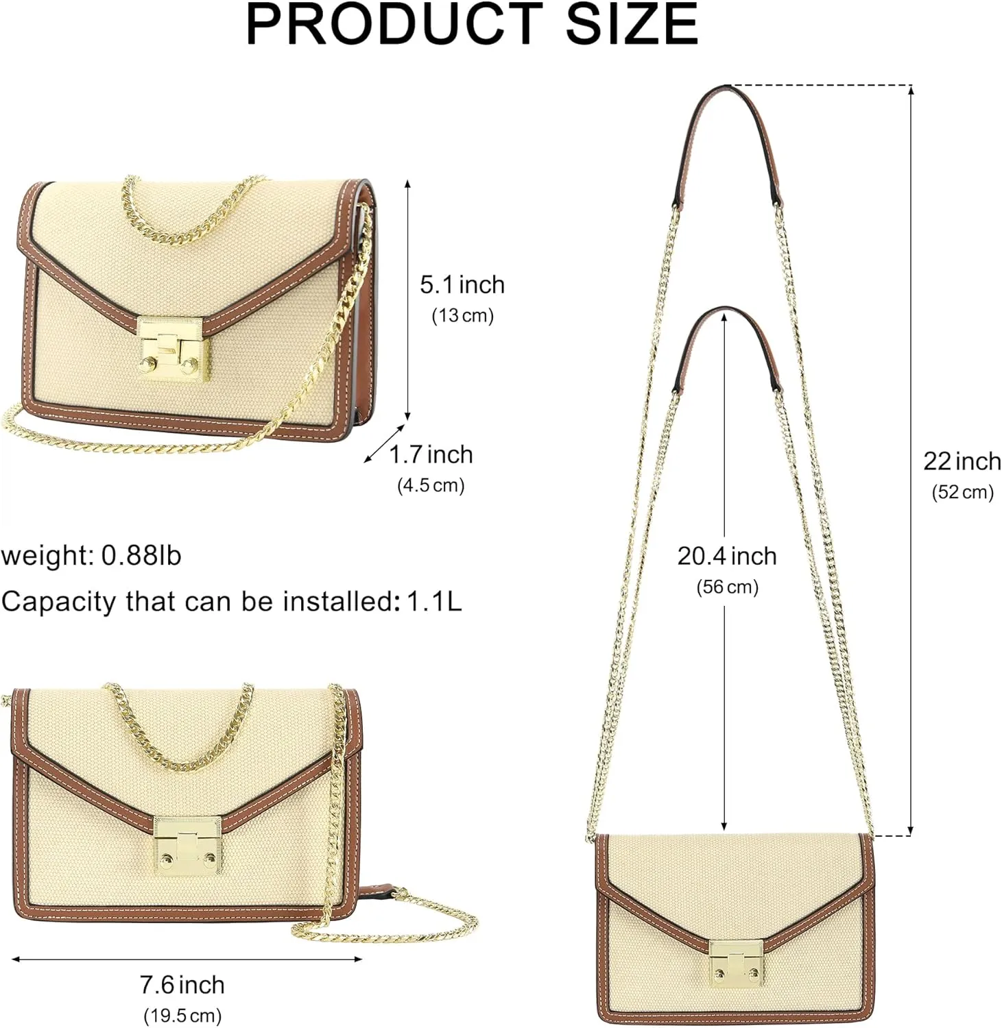 Wallet on Chain Purse WOC Crossbody Clutch Bag for Women in Textile and Leather Mini Shoulder Bag Phone Wallet