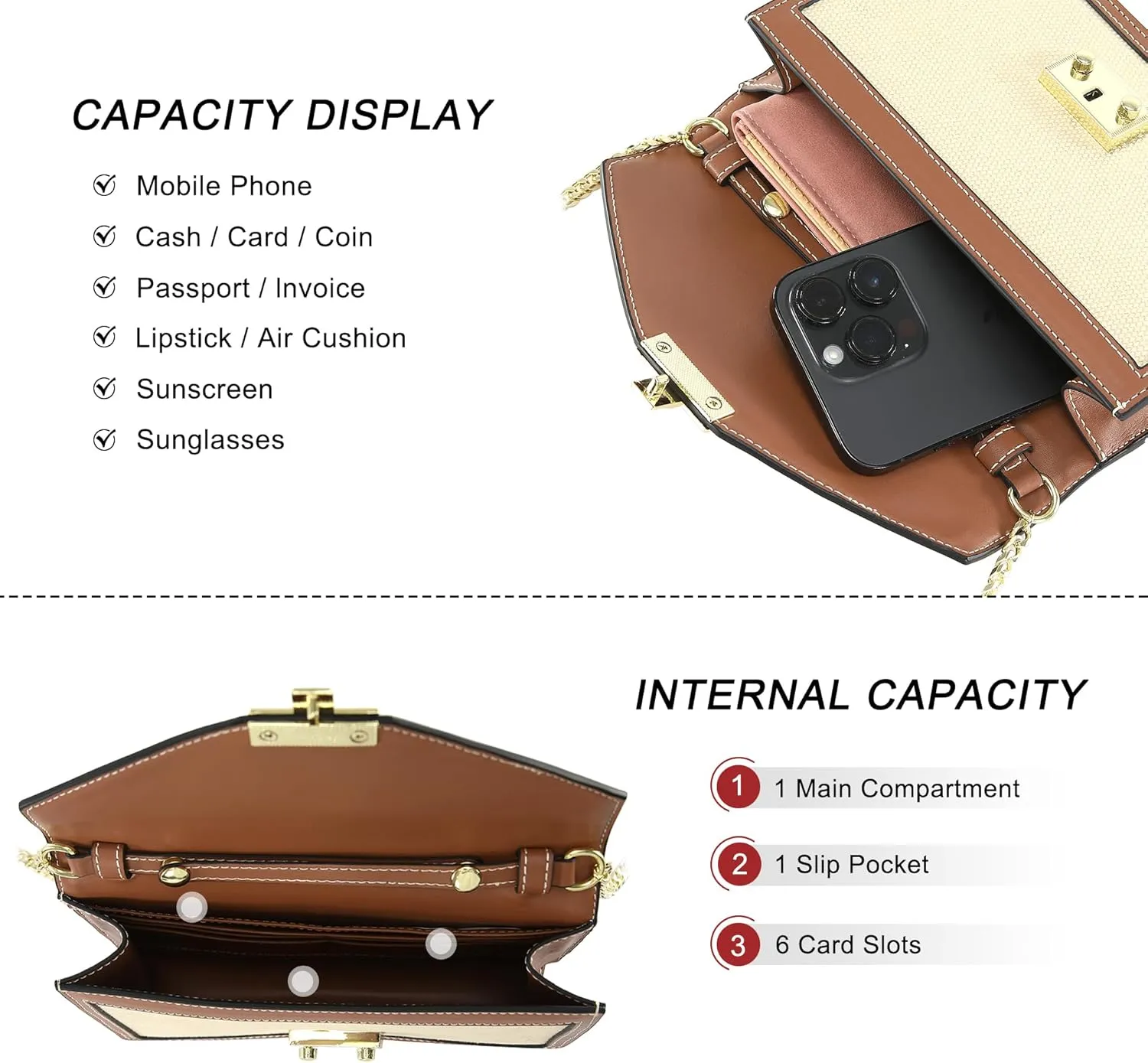Wallet on Chain Purse WOC Crossbody Clutch Bag for Women in Textile and Leather Mini Shoulder Bag Phone Wallet
