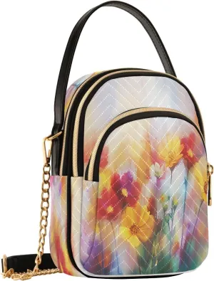 Watercolor Painting Wildflowers Petals Crossbody Bag for Women Shoulder Handbag Ladies Purse Cell Phone Tote Bags