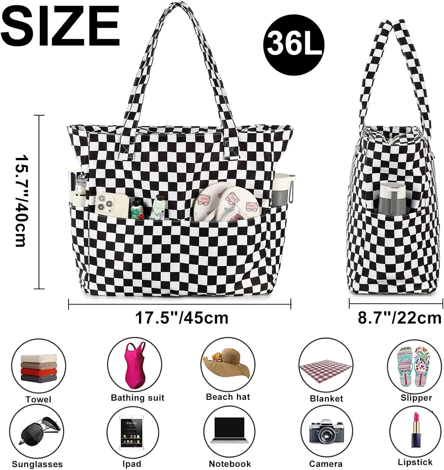 Waterproof Beach Tote Pool Bags for Women Ladies Extra Large Gym Tote Carry On Bag With Wet Compartment for Weekender Travel