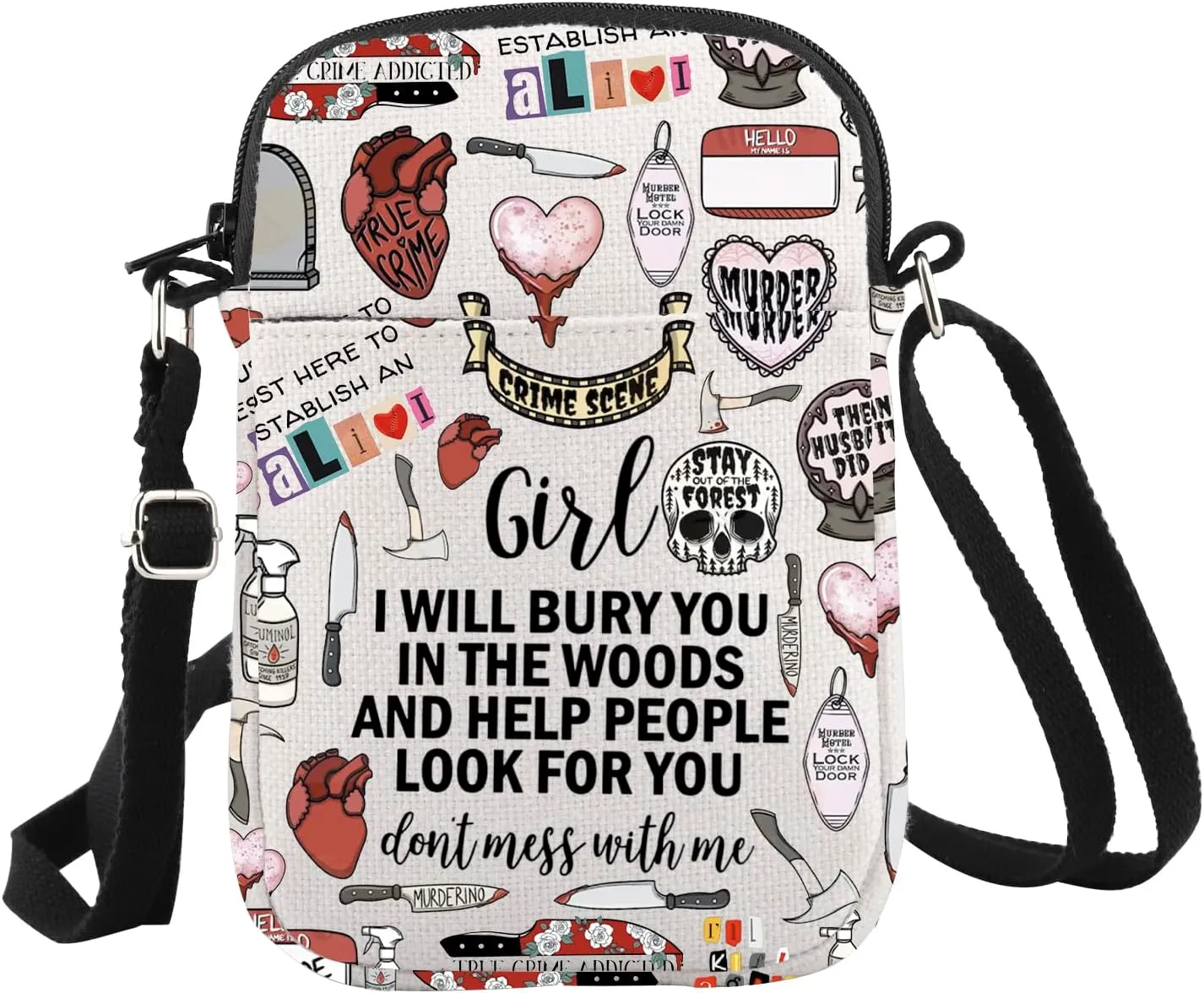 WCGXKO True Crime Podcasts Gift I Will Bury You In The Wood True Crime Lover Canvas Crossbody Bag