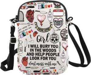 WCGXKO True Crime Podcasts Gift I Will Bury You In The Wood True Crime Lover Canvas Crossbody Bag