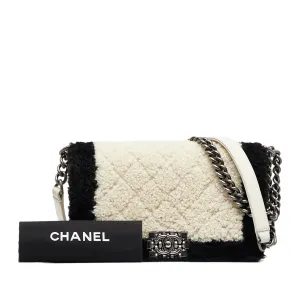 White Chanel Medium Shearling Boy Flap Crossbody Bag