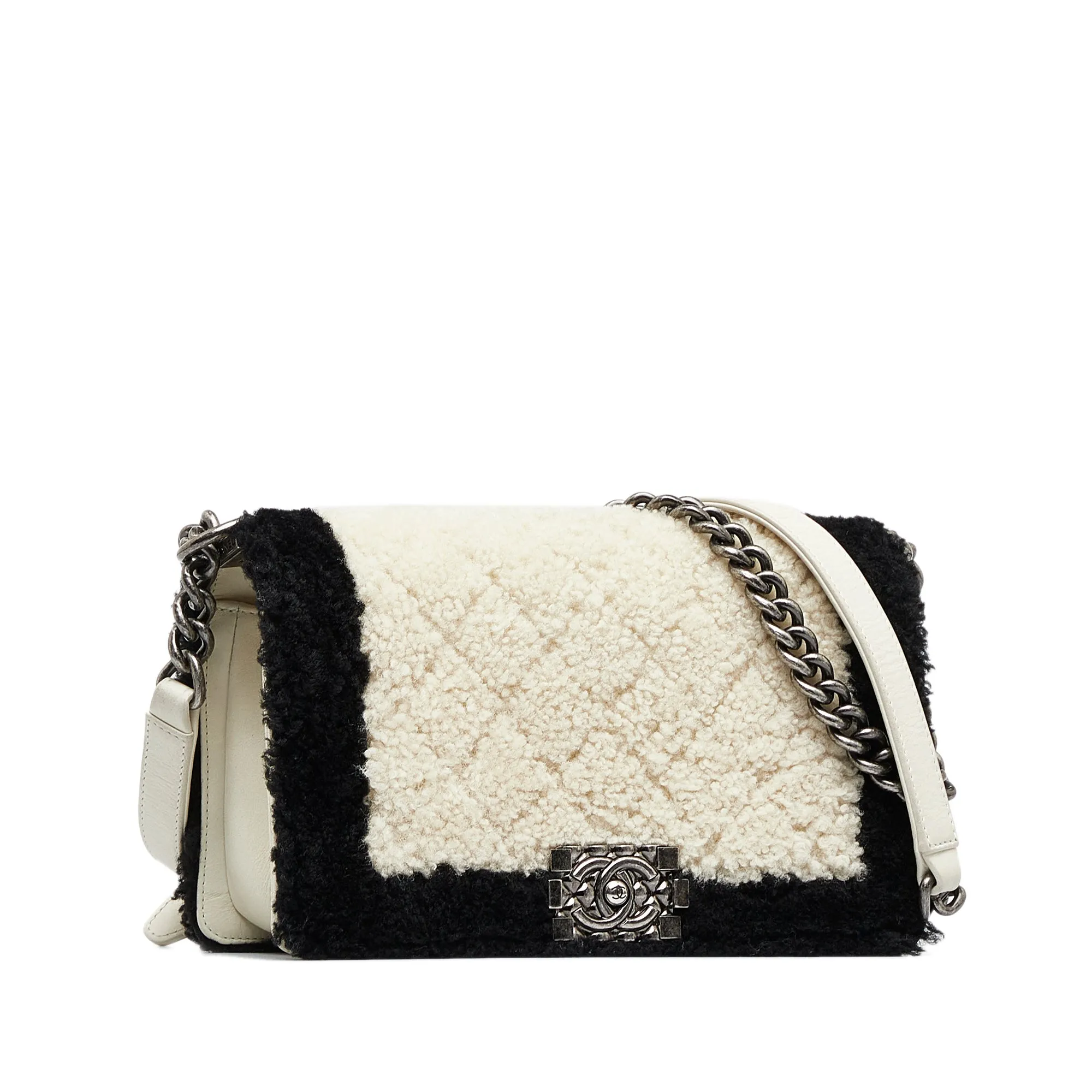 White Chanel Medium Shearling Boy Flap Crossbody Bag