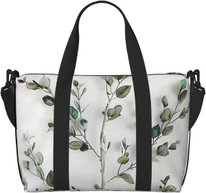 White Natural Greenery Twig Printed Travel Duffel Bag for Men Women Shoulder Weekender Overnight Bags for for Beach Swim Sports Gym