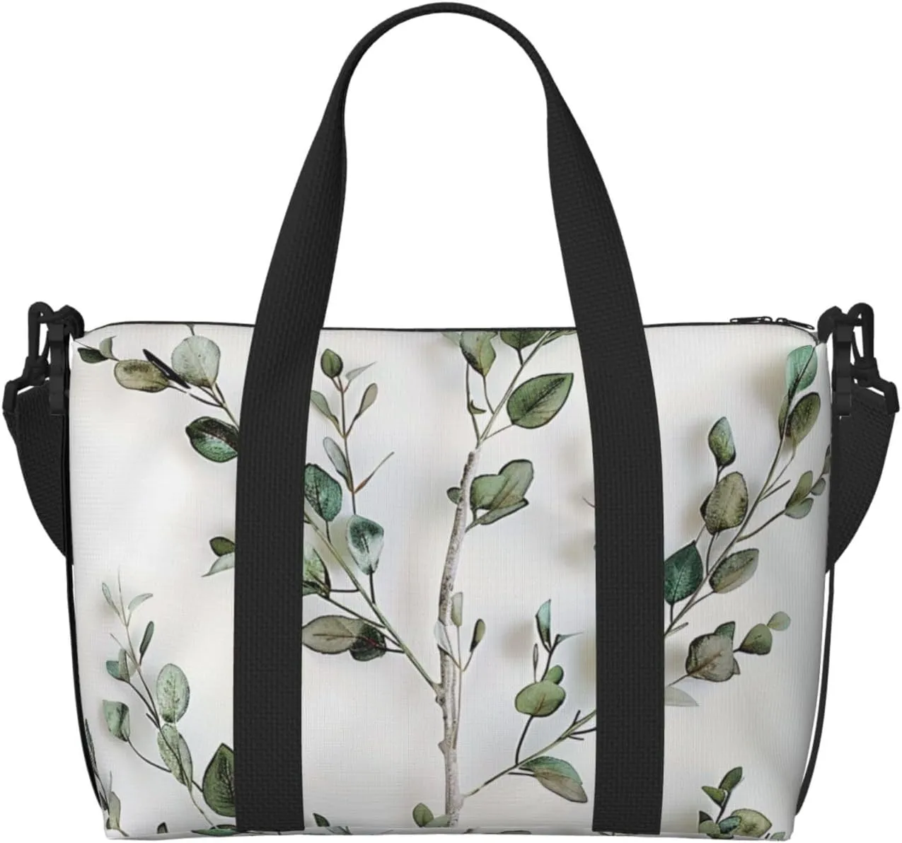 White Natural Greenery Twig Printed Travel Duffel Bag for Men Women Shoulder Weekender Overnight Bags for for Beach Swim Sports Gym